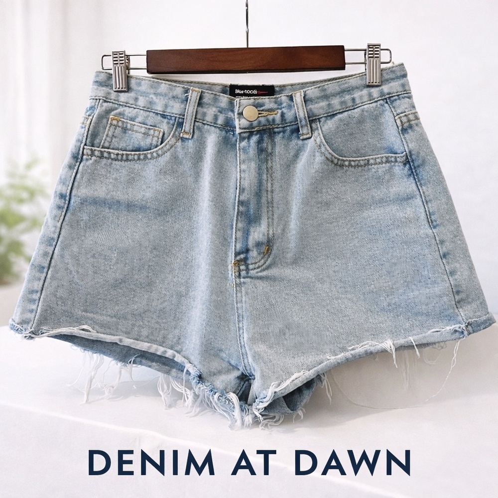 Blue B Collection High Rise Denim Shorts | Light Wash Raw Hem